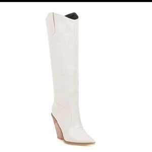 knee high white crocodile (faux) boot